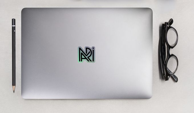 Sticker with Maria logo on the laptop